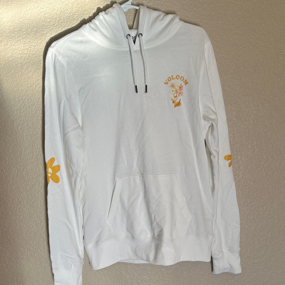 Volcom White Hoodie with Yellow Floral Graphics